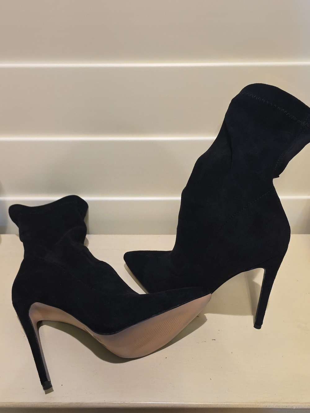 Sleek Black Suede Pointed Stiletto Ankle Boots